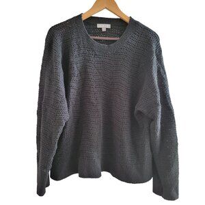J. Crew Womens Black Open Knit sweater size Large Preppy